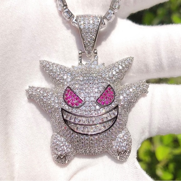 Iced Out 3D Cartoon Character Icy CZ Diamonds 14K Gold Plated Necklace - Picture 2 of 8